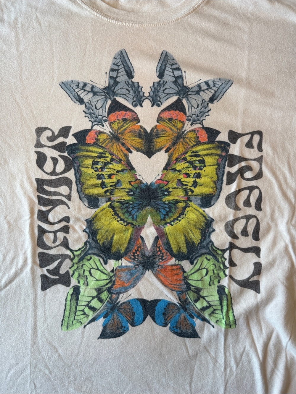wild fable White Tee with Multicolor Butterfly Mirror Graphic